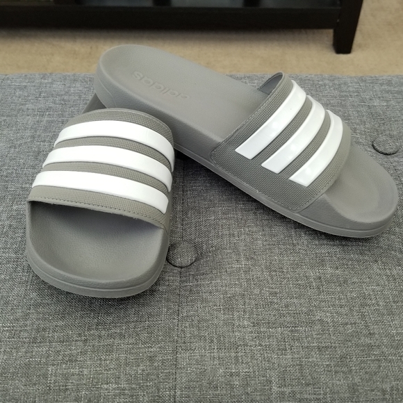 gray adidas slides